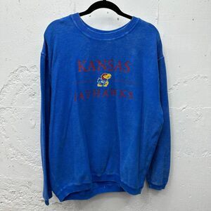 Blue Kansas University KU Jayhawks Rock Chalk Ribbed Crewneck Sweatshirt.